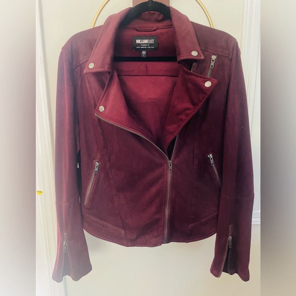 William Rast Burgundy Suede Moto Jacket